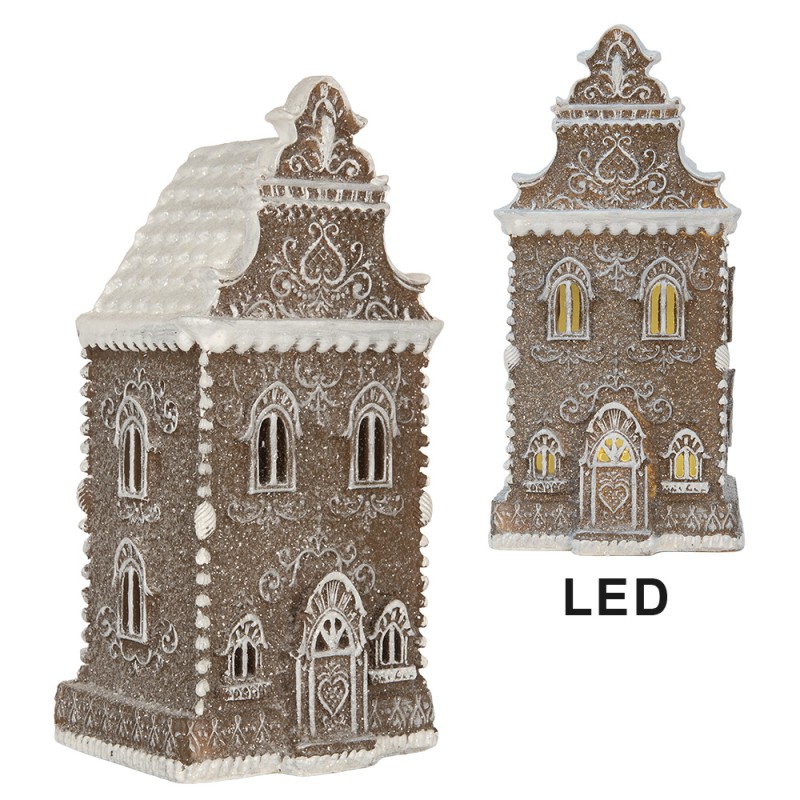 Clayre & Eef Gingerbread house met LED 12x11x25 cm Bruin Kunststof
