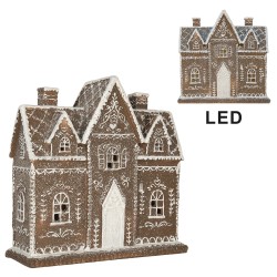Clayre & Eef Gingerbread house met LED 26x10x25 cm Bruin Kunststof