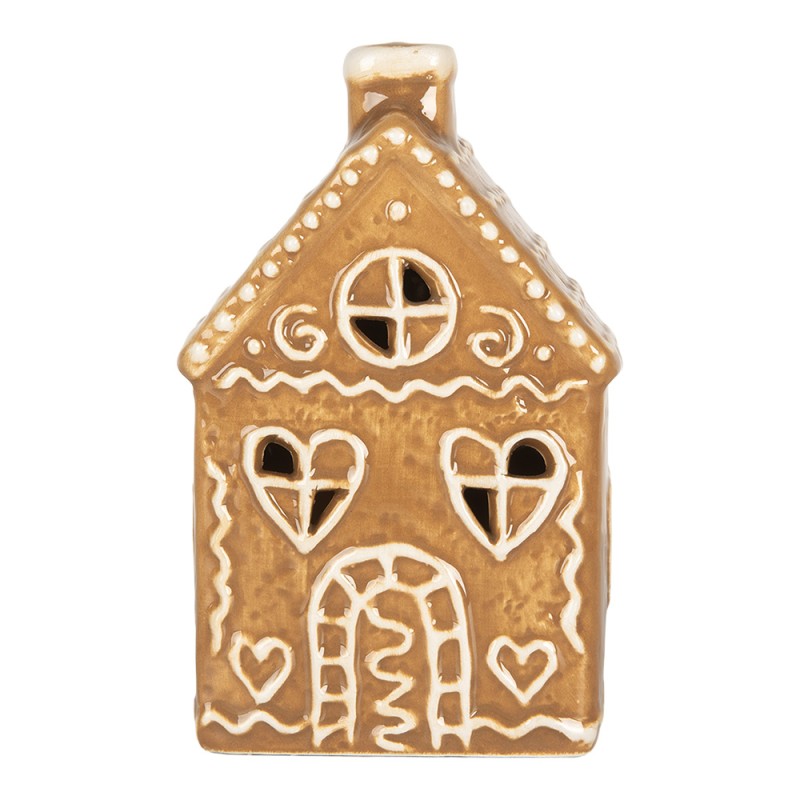 Clayre & Eef Casa di pan di zenzero con LED 7x6x12 cm Marrone Ceramica