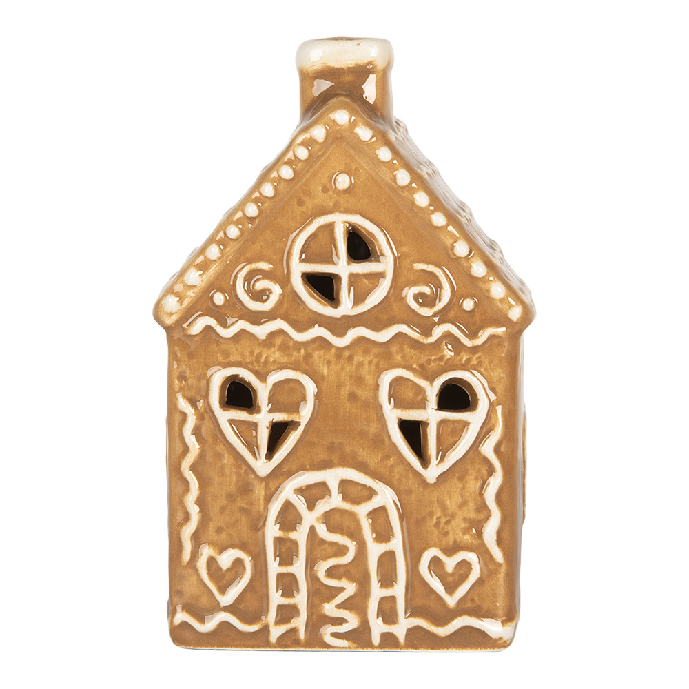 Clayre & Eef Gingerbread house met LED 7x6x12 cm Bruin Keramiek afbeelding 1