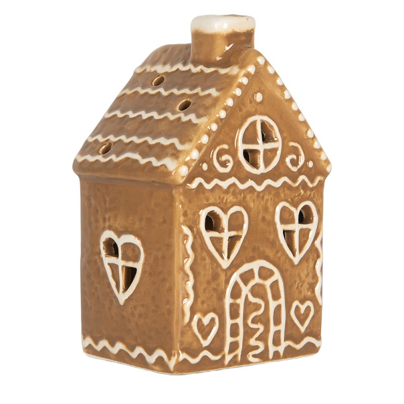 Clayre & Eef Casa di pan di zenzero con LED 7x6x12 cm Marrone Ceramica