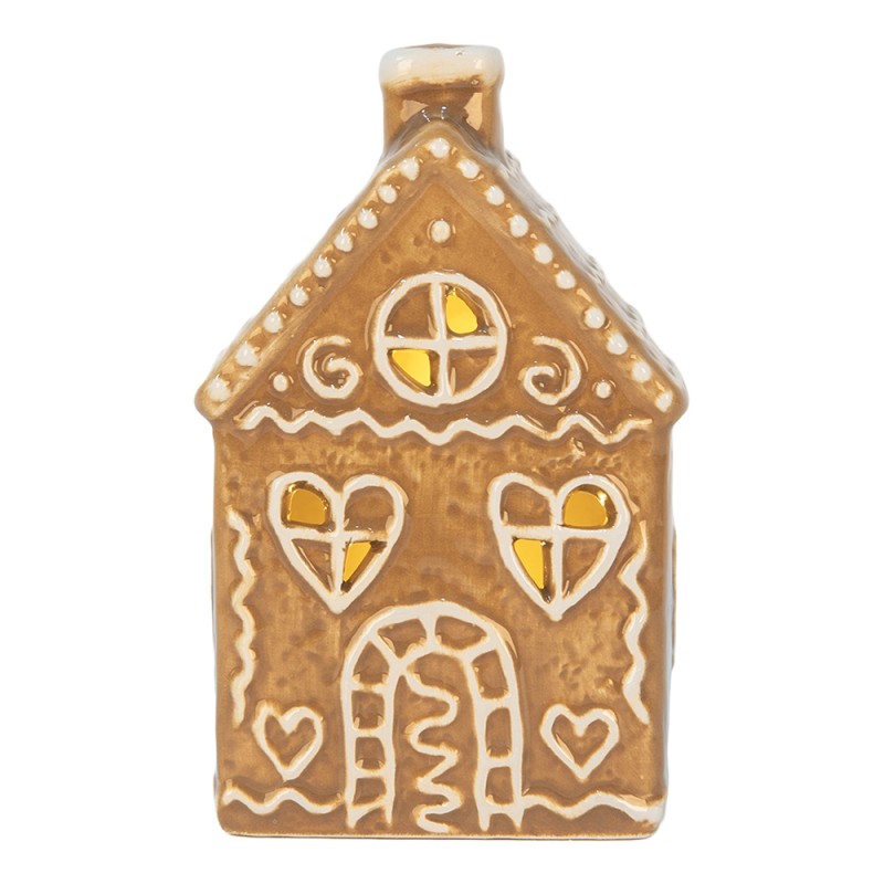 Clayre & Eef Casa di pan di zenzero con LED 7x6x12 cm Marrone Ceramica