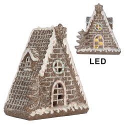 Clayre & Eef Gingerbread house met LED 17x10x18 cm Bruin Kunststof