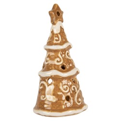 Clayre & Eef Porte-bougie Sapin de Noël Ø 8x15 cm Marron Céramique