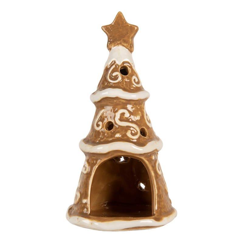 Clayre & Eef Portacandela Albero di Natale Ø 8x15 cm Marrone Ceramica