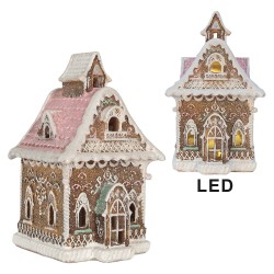 Clayre & Eef Lebkuchenhaus mit LED Braun Kunststoff
