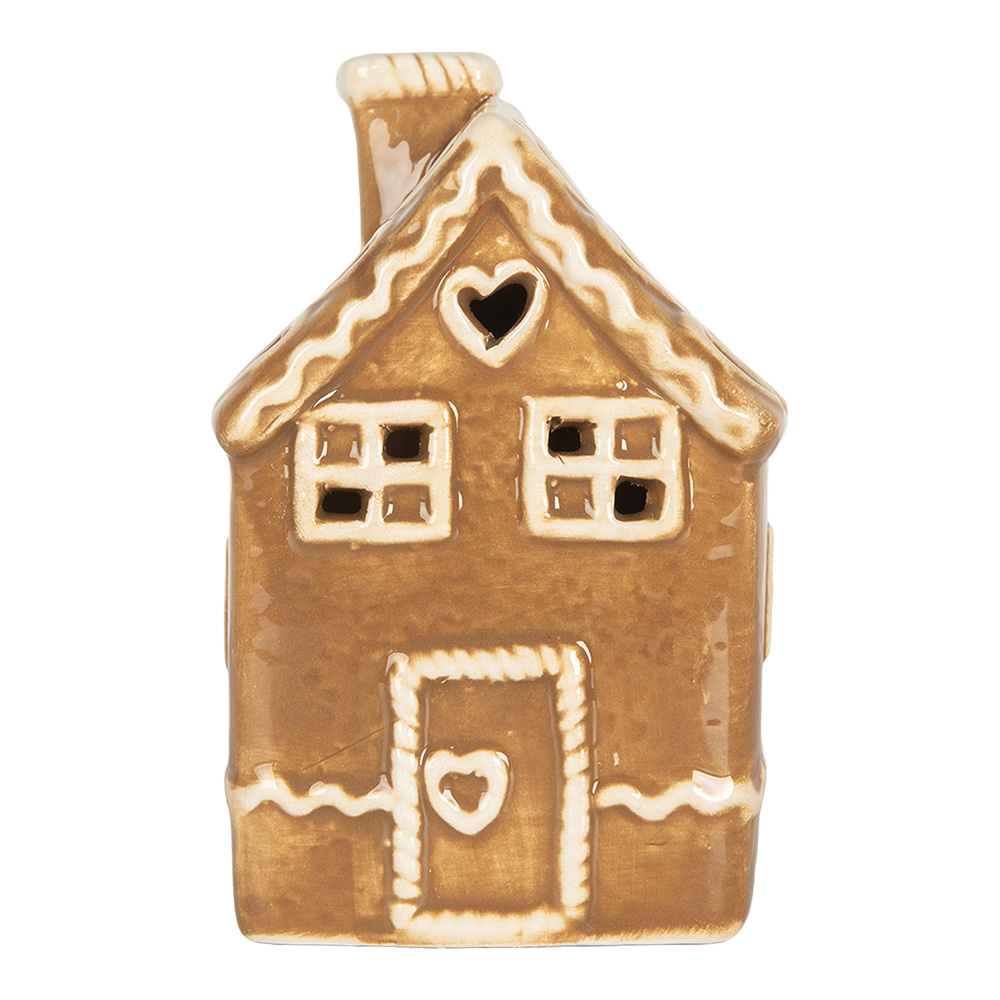 Clayre & Eef Gingerbread house met LED 7x7x11 cm Bruin Keramiek afbeelding 1