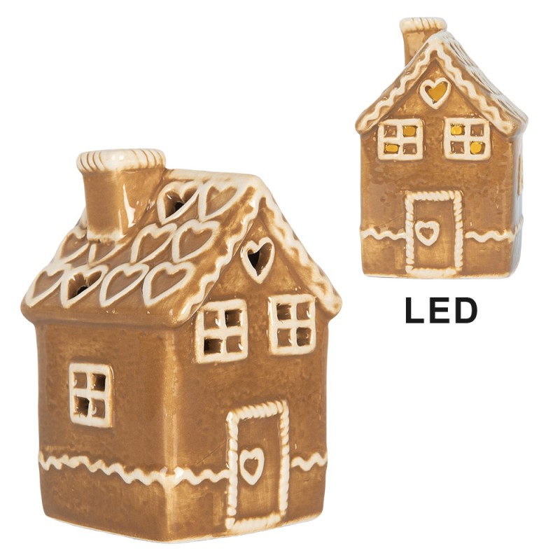 Clayre & Eef Casa di pan di zenzero con LED 7x7x11 cm Marrone Ceramica