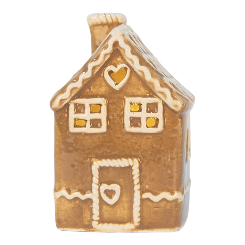 Clayre & Eef Casa di pan di zenzero con LED 7x7x11 cm Marrone Ceramica
