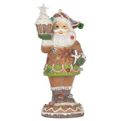 Clayre & Eef Kerstdecoratie Beeld Kerstman 15x13x32 cm Bruin Kunststof