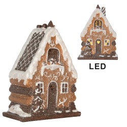 Clayre & Eef Lebkuchenhaus mit LED 15x8x20 cm Braun Kunststoff