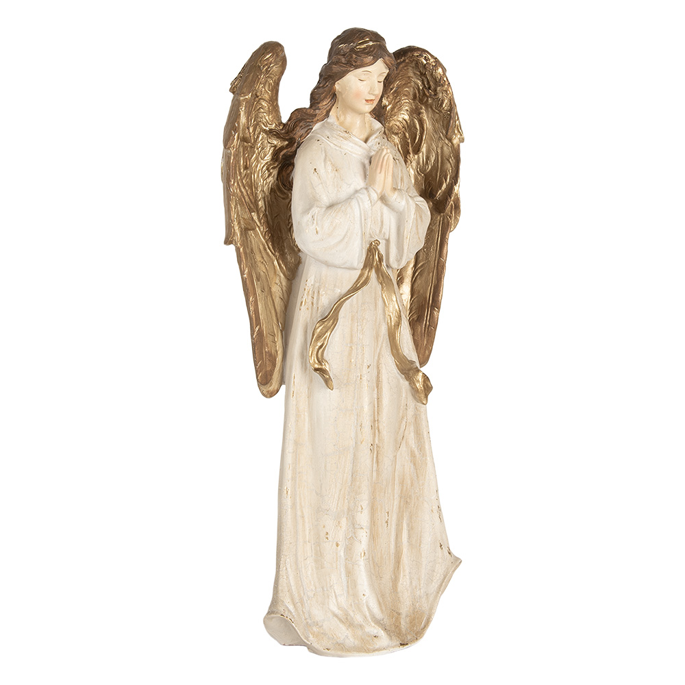 Kerstdecoratie Engel 23X12X47 Cm Beige Kunststof-image
