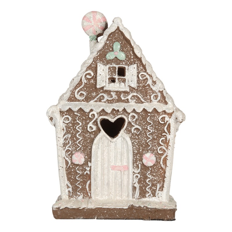 Clayre & Eef Gingerbread house met LED 14x9x21 cm Bruin Kunststof