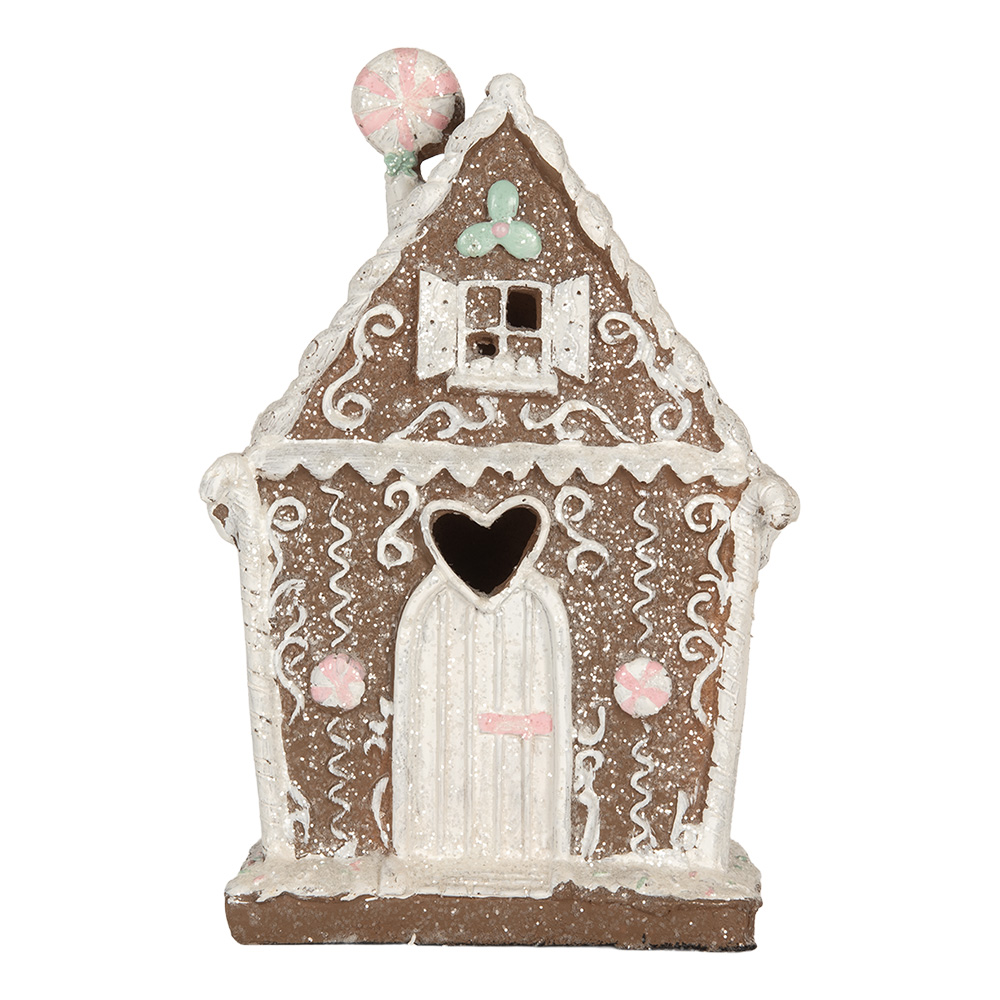 Clayre&Eef Gingerbread house met LED 14x9x21 cm Bruin Kunststof