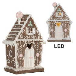 Clayre & Eef Gingerbread house met LED 14x9x21 cm Bruin Kunststof