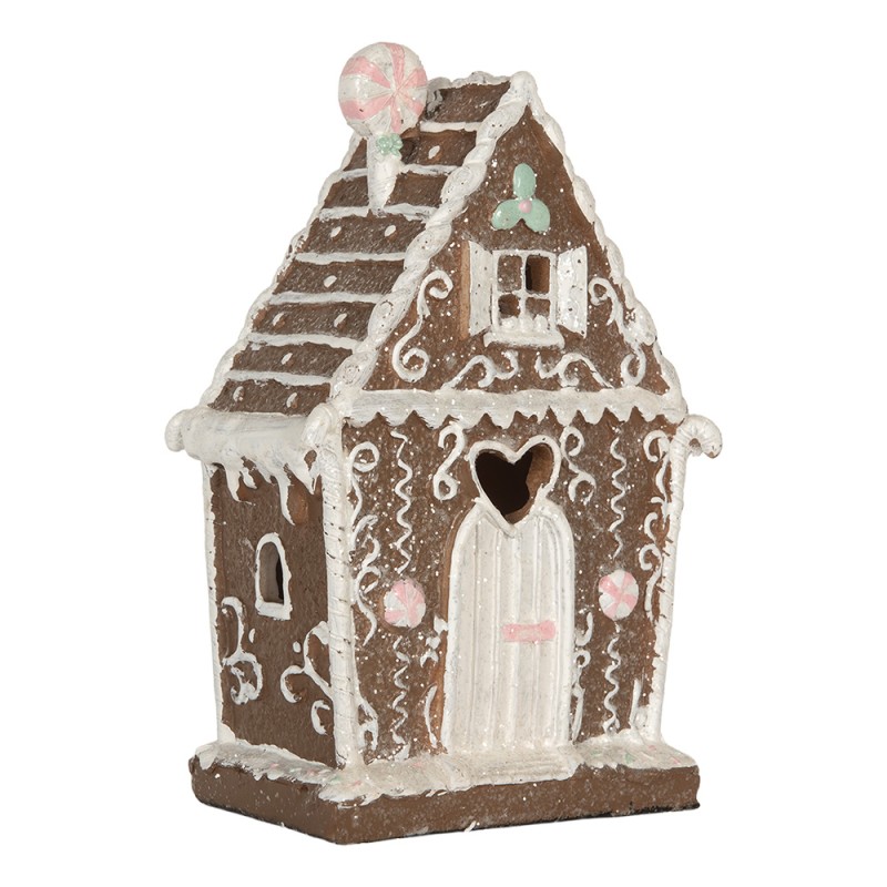Clayre & Eef Gingerbread house met LED 14x9x21 cm Bruin Kunststof