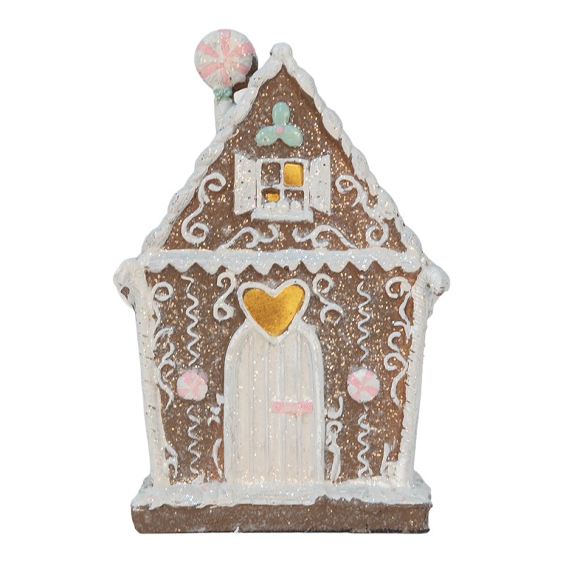 Clayre & Eef Gingerbread house met LED 14x9x21 cm Bruin Kunststof