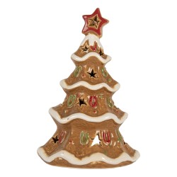 Clayre & Eef Portacandela Albero di Natale 10x8x16 cm Marrone Ceramica