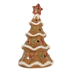 Clayre & Eef Portacandela Albero di Natale 10x8x16 cm Marrone Ceramica