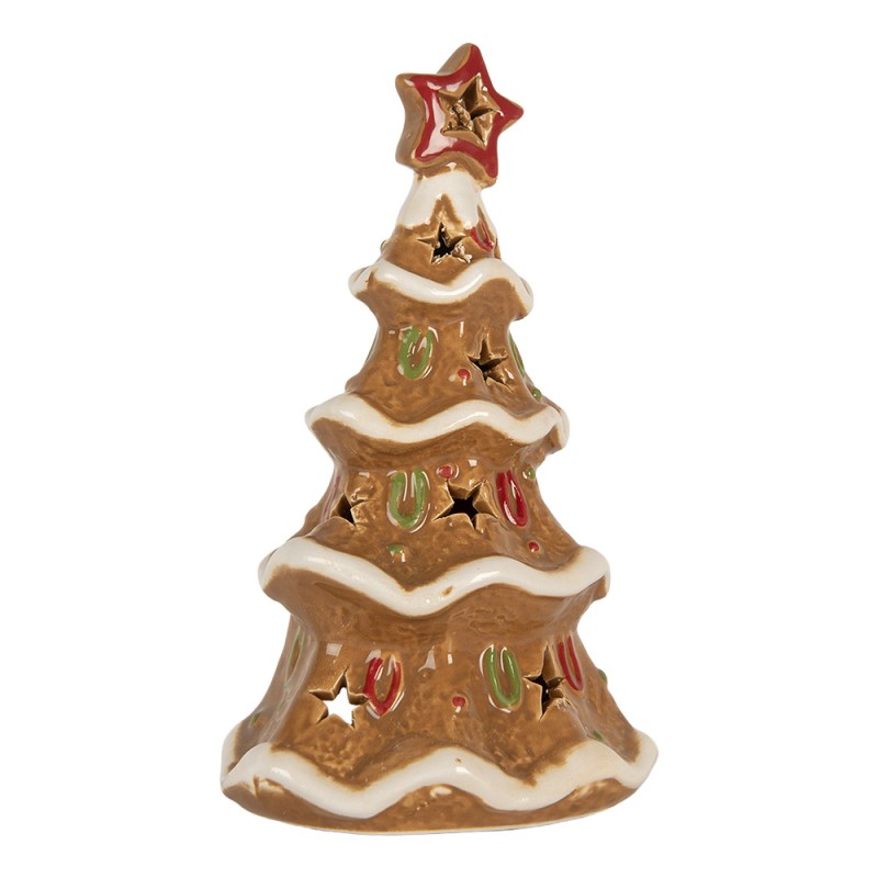 Clayre & Eef Portacandela Albero di Natale 10x8x16 cm Marrone Ceramica