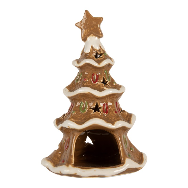 Clayre & Eef Portacandela Albero di Natale 10x8x16 cm Marrone Ceramica