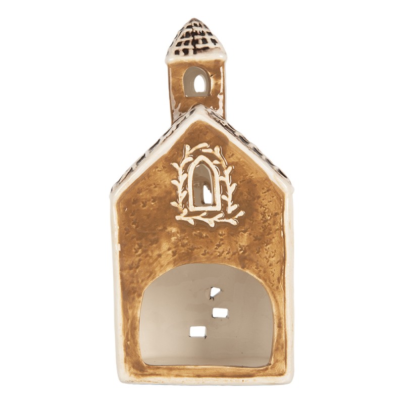 Clayre & Eef Portacandela Casa 8x7x17 cm Marrone Ceramica