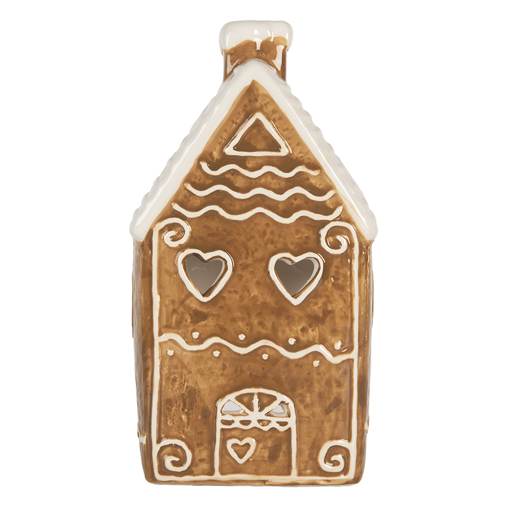 Clayre&Eef Waxinelichthouder Huis 11x9x21 cm Bruin Keramiek