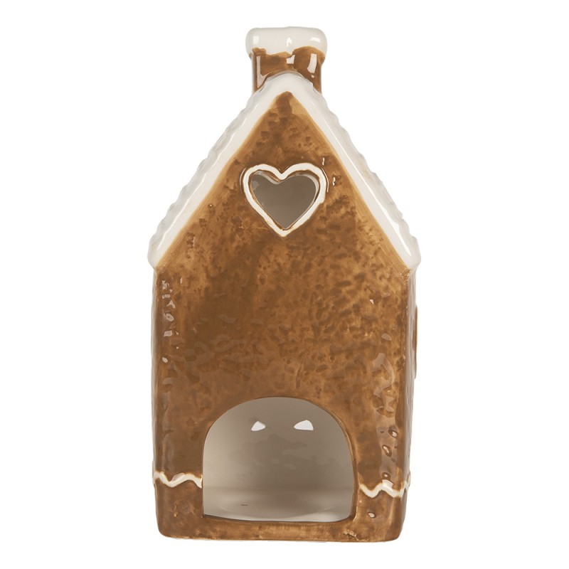 Clayre & Eef Waxinelichthouder Huis 11x9x21 cm Bruin Keramiek