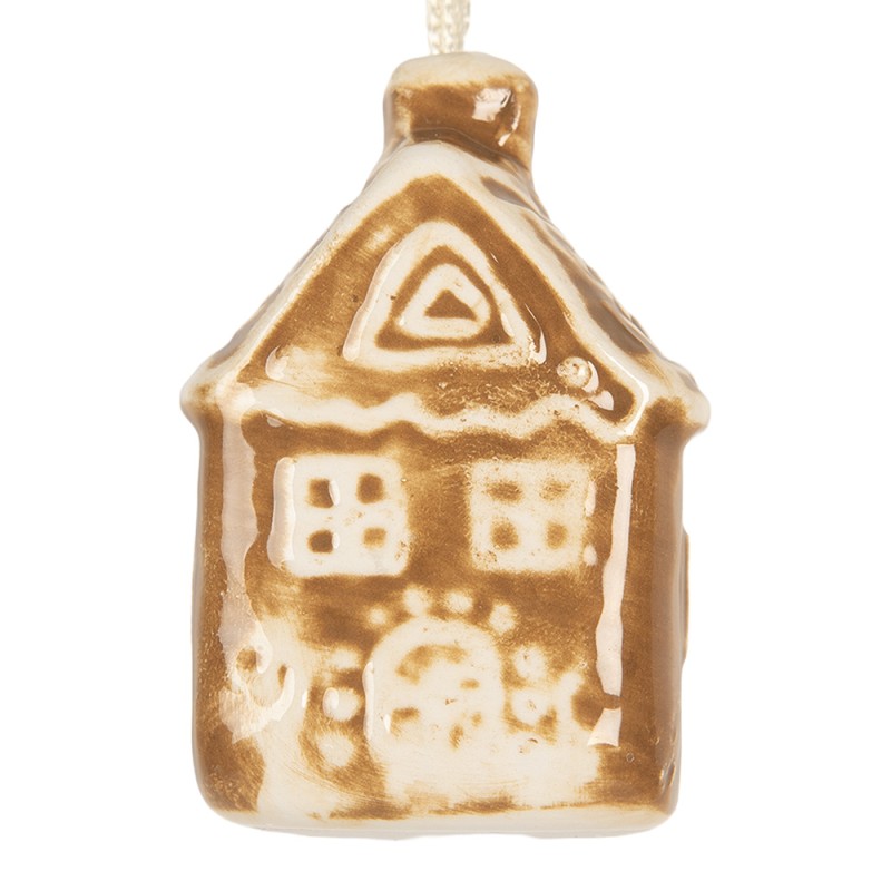 Clayre & Eef Christmas Ornament House 4x4x7 cm Brown Ceramic