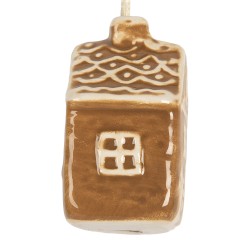 Clayre & Eef Christmas Ornament House 4x4x7 cm Brown Ceramic