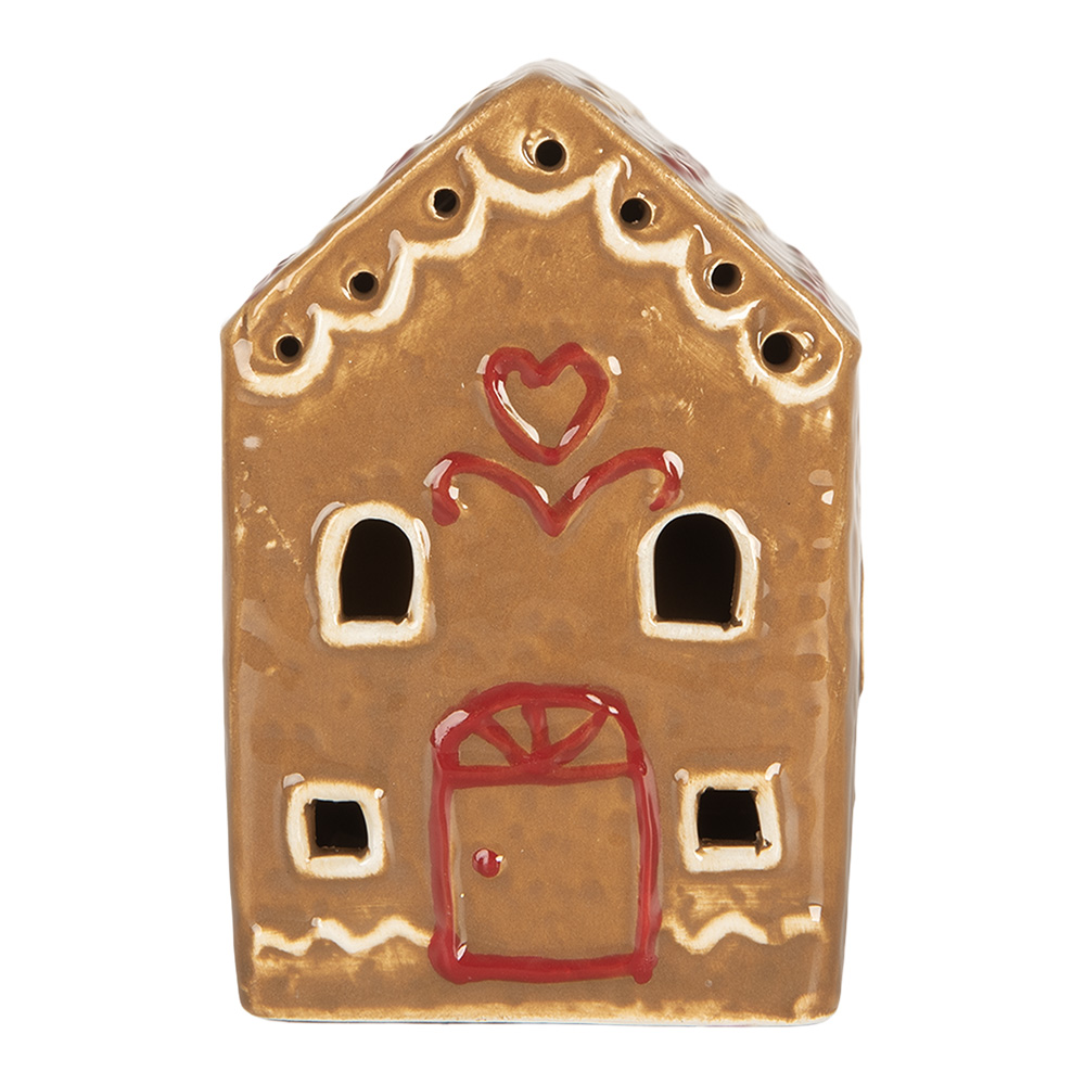 Clayre&Eef Gingerbread house met LED 7x6x9 cm Bruin Keramiek