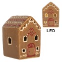 Clayre & Eef Maison en pain d'épices avec LED 7x6x9 cm Marron Céramique
