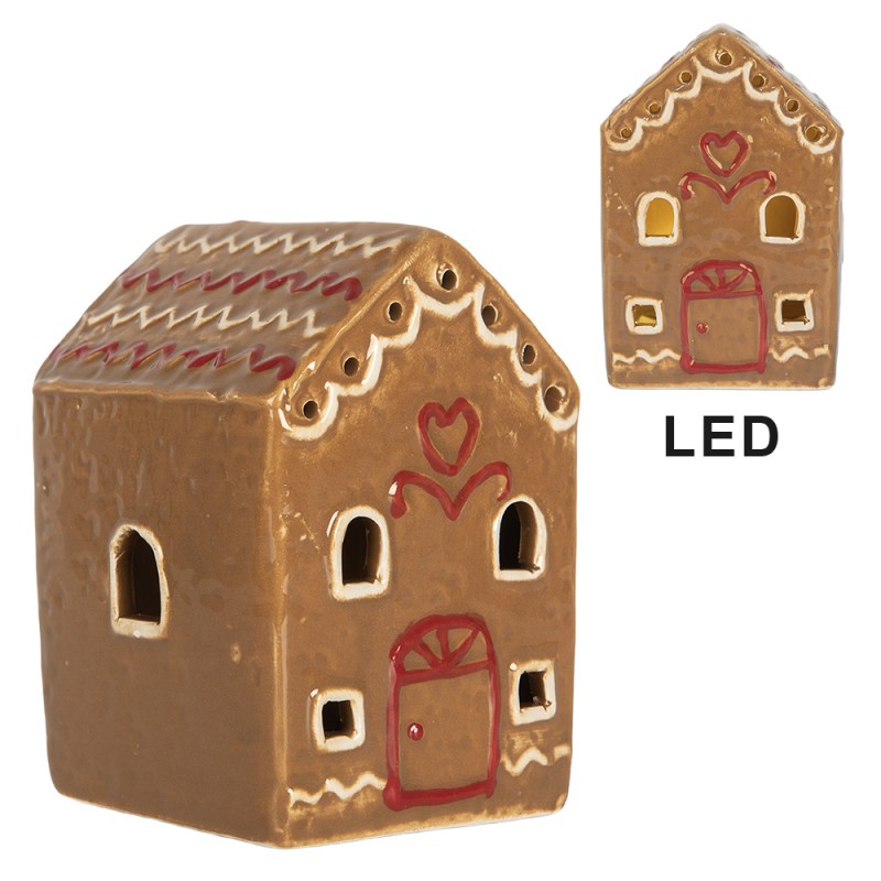 Clayre & Eef Maison en pain d'épices avec LED 7x6x9 cm Marron Céramique
