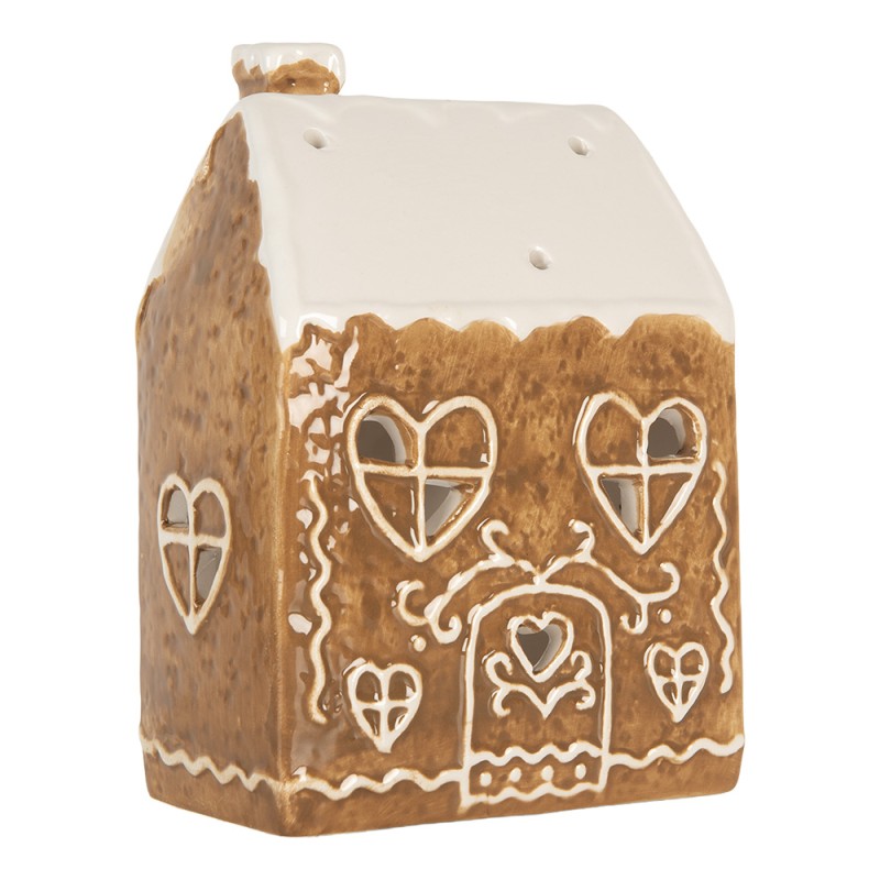 Clayre & Eef Waxinelichthouder Huis 12x7x16 cm Bruin Keramiek