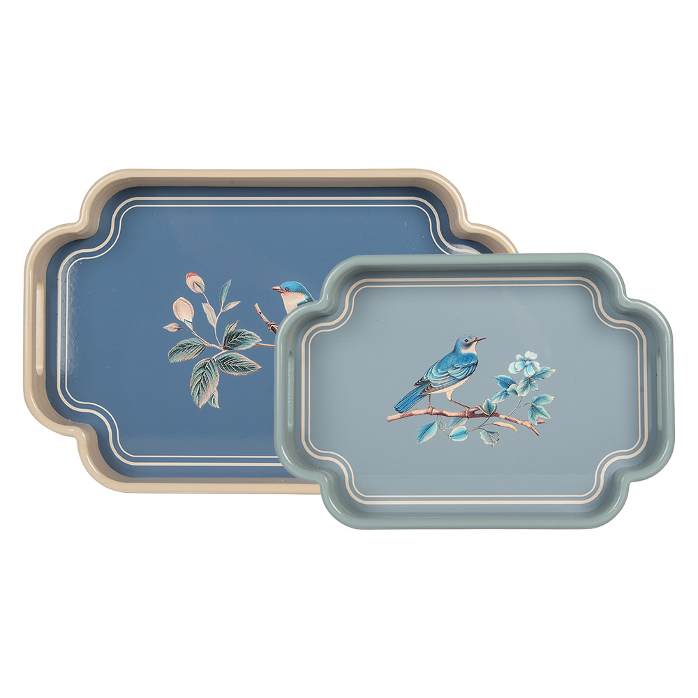 Clayre&Eef Dienblad set van 2 Blauw Hout afbeelding