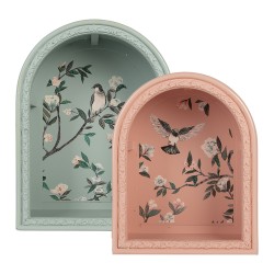 Clayre & Eef Decorazione murale set van 2 Blu Legno Fiori