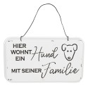 Clayre & Eef Targhetta con testo 20x12 cm Bianco Metallo Cane