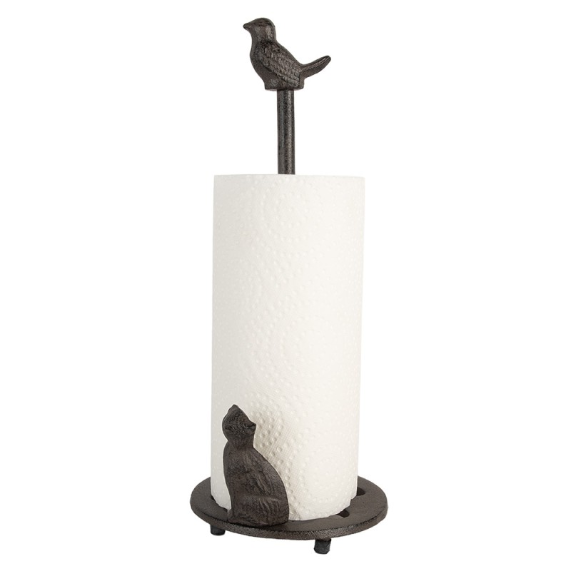 Clayre & Eef Portarotolo per la cucina Ø 14x36 cm Marrone Metallo