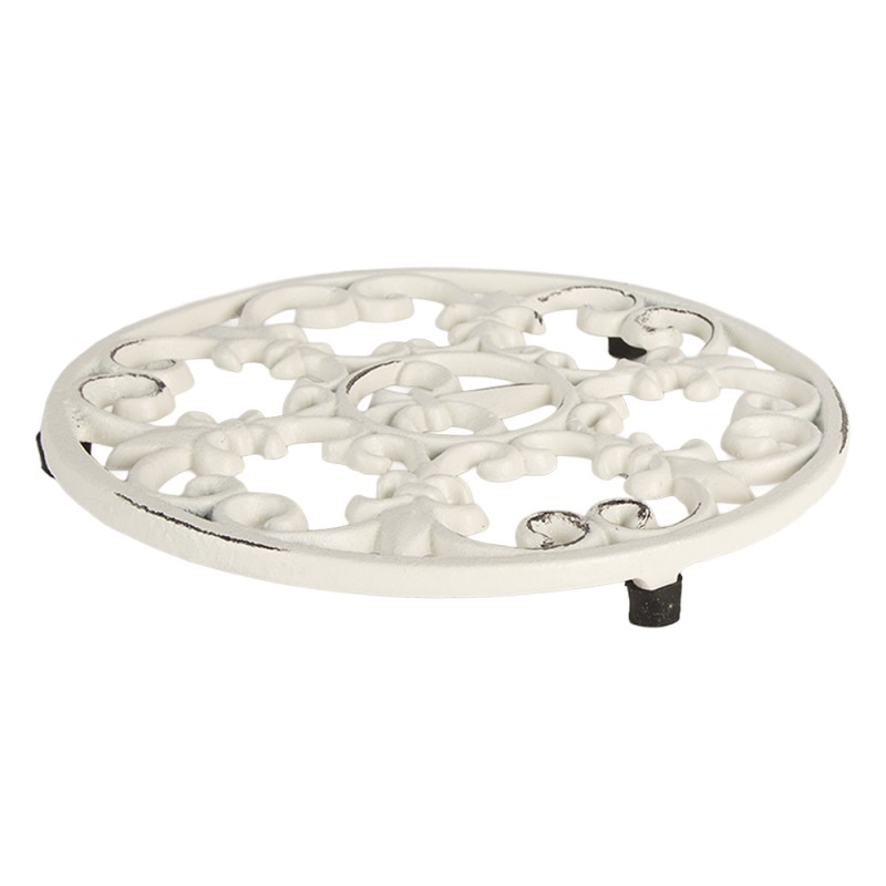 Clayre & Eef Sottopentole Ø 18x2 cm Bianco Metallo