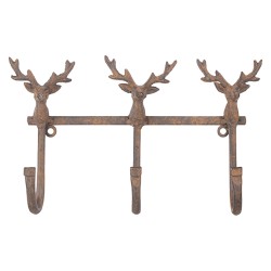 Clayre & Eef Attaccapanni da parete 3 ganci 27x5x15 cm Marrone Metallo