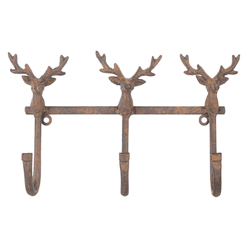 Clayre & Eef Attaccapanni da parete 3 ganci 27x5x15 cm Marrone Metallo