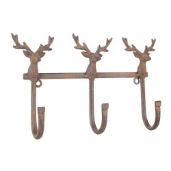 Clayre & Eef Attaccapanni da parete 3 ganci 27x5x15 cm Marrone Metallo