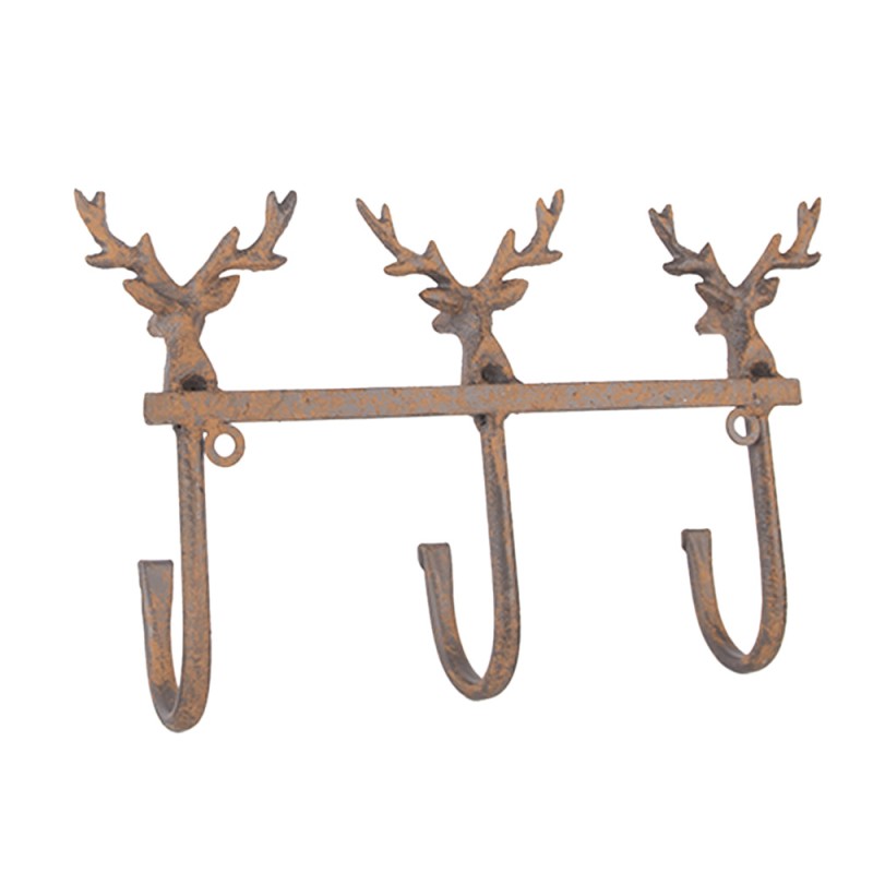Clayre & Eef Attaccapanni da parete 3 ganci 27x5x15 cm Marrone Metallo