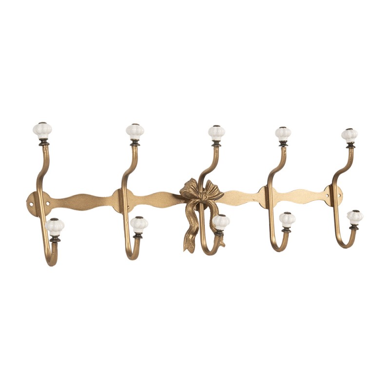Clayre & Eef Attaccapanni da parete 5 ganci 50x7x17 cm Color oro Metallo
