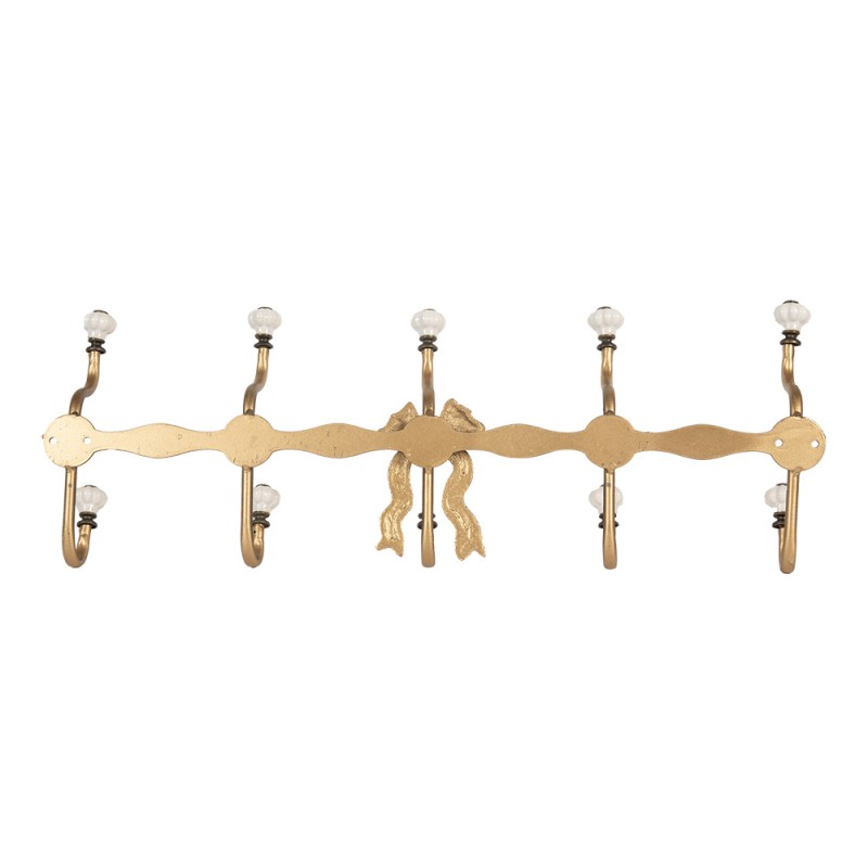 Clayre & Eef Attaccapanni da parete 5 ganci 50x7x17 cm Color oro Metallo