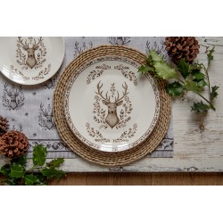 Clayre & Eef Piatto da cena Ø 26x2 cm Beige Porcellana Cervo