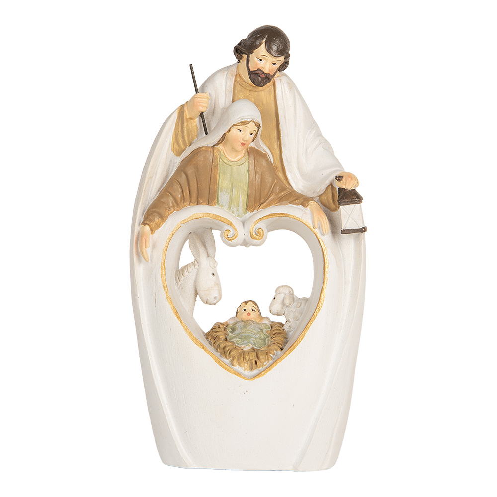Clayre&Eef Kerstdecoratie Beeld Kerstgroep 12x6x22 cm Beige Kunststof