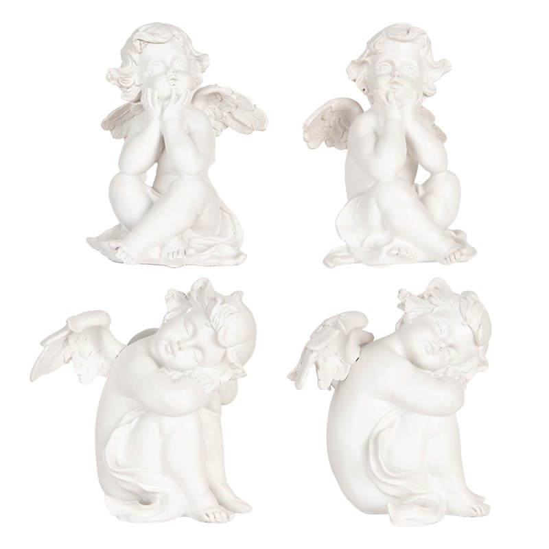 Clayre & Eef Christmas Decoration Figurine Angel set van 4 White Plastic
