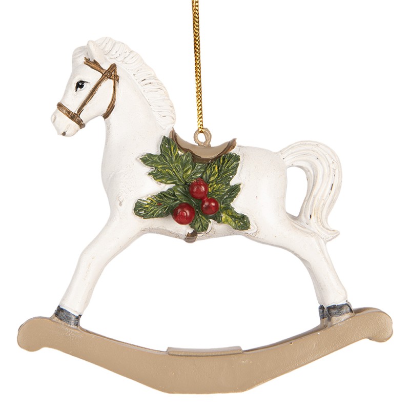 Clayre & Eef Christmas Ornament Horse 12x4x11 cm White Plastic