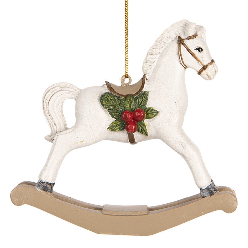 Clayre & Eef Christmas Ornament Horse 12x4x11 cm White Plastic